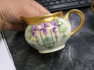 Antique Pickard Signed McGil Arts & Crafts Art Nouveau Violets Creamer & Sugar 3