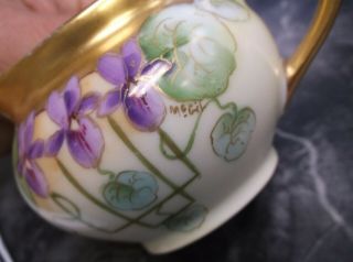 Antique Pickard Signed McGil Arts & Crafts Art Nouveau Violets Creamer & Sugar 4