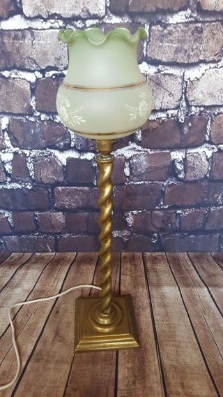 Vintage Antique Brass Barley Twist Table Desk Large Reading Lamp Light Ornate