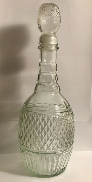 Morgan David Whiskey Decanter Clear Glass Diamond Cut Pattern Md - 1975 Vintage