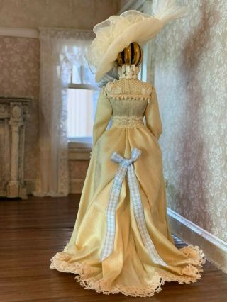 VINTAGE Miniature Dollhouse ARTISAN Victorian Silk Lace Ladies Dress on Form 4