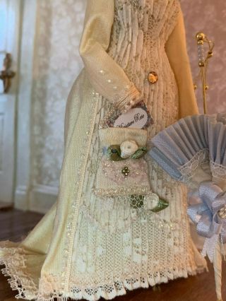 VINTAGE Miniature Dollhouse ARTISAN Victorian Silk Lace Ladies Dress on Form 6