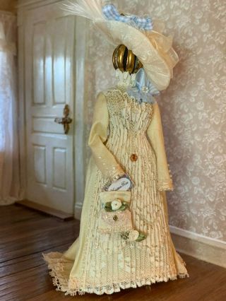 VINTAGE Miniature Dollhouse ARTISAN Victorian Silk Lace Ladies Dress on Form 7