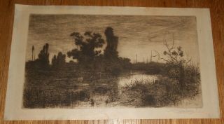 1880 Antique Pencil Signed Etching By Stephen Parrish