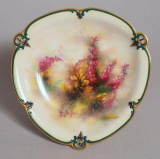 A Wonderful Antique Hadley Worcester Porcelain Shaped Bowl,  Hand Painted 1