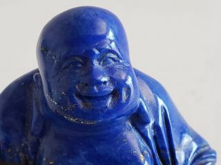 Chinese Carved Lapis Lazuli Sitting Buddha Figurine & Wooden Base 6