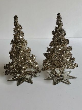 2 Antique Vintage Gold Tinsel Christmas Trees Germany Aluminum Holiday A1