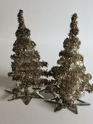 2 Antique Vintage Gold Tinsel Christmas Trees Germany Aluminum Holiday A1 3