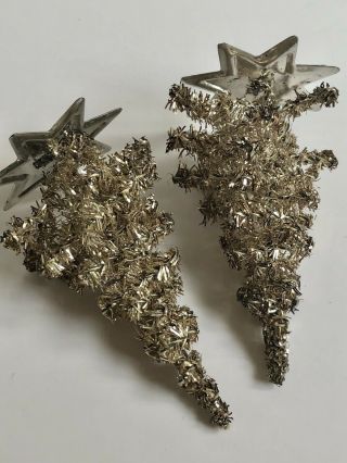 2 Antique Vintage Gold Tinsel Christmas Trees Germany Aluminum Holiday A1 4