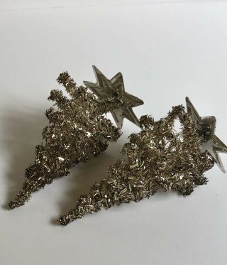 2 Antique Vintage Gold Tinsel Christmas Trees Germany Aluminum Holiday A1 7
