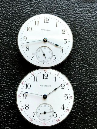 2 - 16s Waltham Pocket Watch Movements Great Dial And Hands For Fix Good Balance