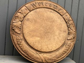 Antique Carved Bread Board Sycamore - " Welcome " Farmhouse Kitchenalia