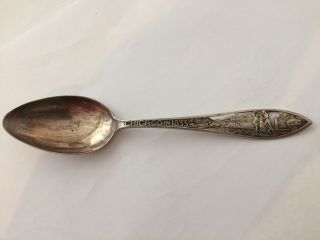 . 925 Sterling Silver Souvenir Spoon Chicago 1833 Fort Dearborn Massacre