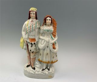 Antique 19th Century Staffordshire Pottery Figure Of Scottish Man & Woman