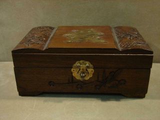 Vintage Carved Dragon Chinese Symbol Wooden Desk Dresser Box Price Import