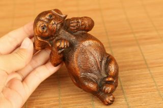 Lovely Old Boxwood Hand Carved Dog Statue Figure Collectable Netsuke Hand Piece