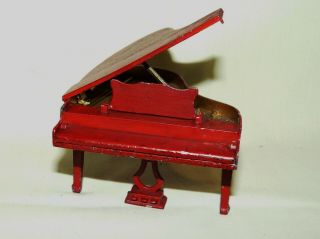 Vtg Tootsie Toy Miniature Baby Grand Piano Red Metal Diecast