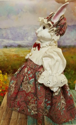 Porcelain Ms.  Rabbit Doll W Stand,  Anco Merchandise Co.  Vintage Cloth Doll,  16 "