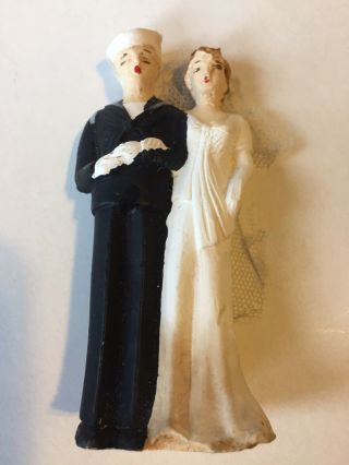 Vintage 1930s Art Deco Mini Chalkware Navy Sailor Wedding Cake Topper 3 1/2 