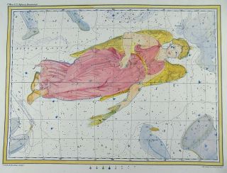 Rarissimum Large Celestial Map Virgo From Atlas By Hoffmann 37 Cm
