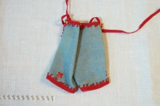Vintage Madame Alexander kin Wendy blue denim overalls w/red picot trim and ties 2