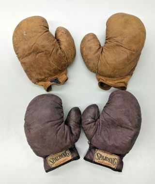 Vintage Antique Spalding Kids Leather Boxing Gloves T.  Eaton 2 Pair