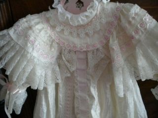 Vtg Antique Victorian Composition Bisque Doll Lace Dress and Bonnet - 4