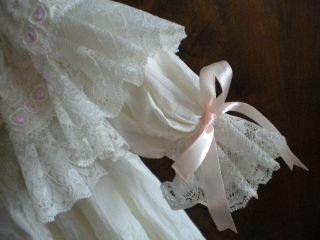 Vtg Antique Victorian Composition Bisque Doll Lace Dress and Bonnet - 5