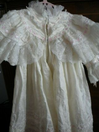 Vtg Antique Victorian Composition Bisque Doll Lace Dress and Bonnet - 7