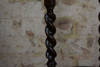 Antique Oak Pair Barley Twist Candlesticks Candle Holders Dining Brass Topped 4