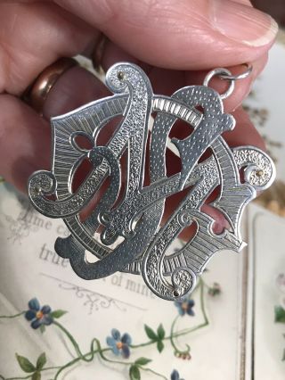 Unusual Lge Antique Victorian Sterling Silver Initials/monogram Necklace Pendant