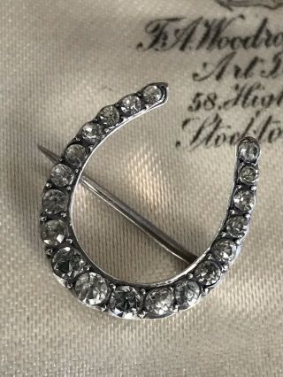 Antique Victorian French 935 Silver Diamond Paste Horseshoe Brooch /pin