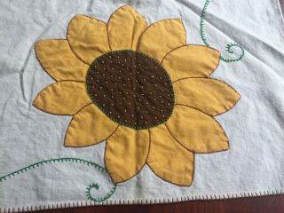 Handmade Vintage Sunflower Applique Table Cloth 28 X 36