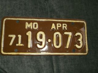 Antique Missouri 1971 Motorcycle License Plate