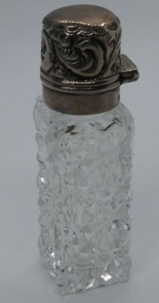 Antique Perfume Sterling Silver Bottle Victorian Cut Crystal Glass