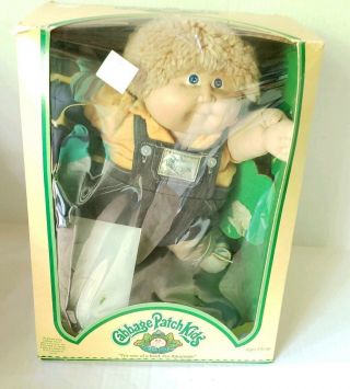 Vintage Cpk Cabbage Patch Kids Boy Doll Denim Overalls 1983