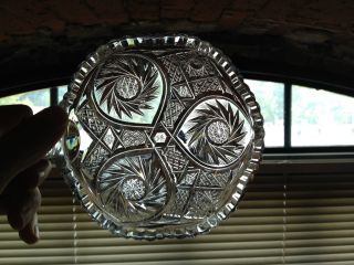 Antique Abp Brilliant Period Cut Glass Handled Nappy Dish Clark Aurora Pattern