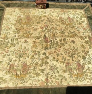 Antique Woven French Victorian Tapestry 30x30” Romantic Couples In The Garden