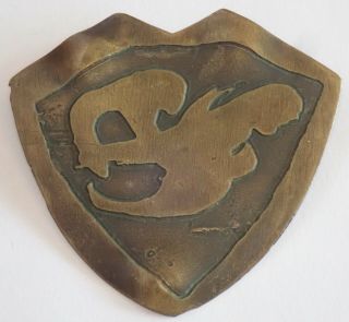 Unusual Antique Arts & Crafts Hand Wrought Bronze Shield Brooch