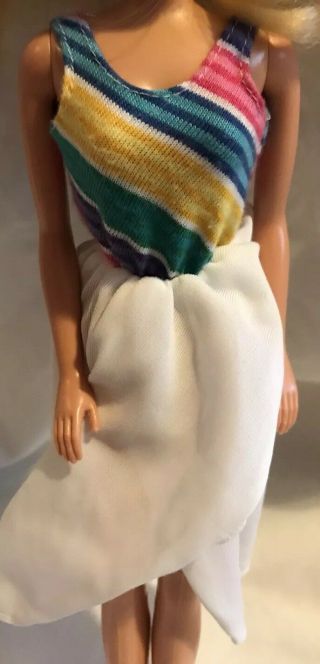 Vintage Dress With Colorful Top And White Skirt Barbie Doll Clothes Fashion