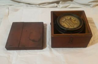 Antique Nautical Ship Compass Brass In Wood Box Wilcox Crittenden & Co.