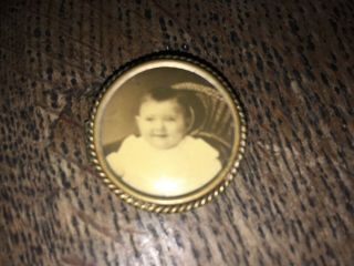 Old Antique Victorian Photo Gold Tone Mourning Pin Brooch Mourning Jewelry 1 1/4