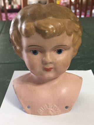 Vintage Minerva Germany Tin Metal Doll Head Antique