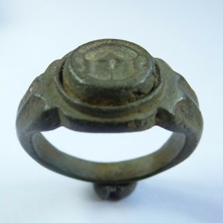 Roman Ancient Artifact Bronze Gladiator Ring With Helmet