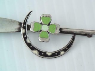 ANTIQUE Art Deco STERLING SILVER ENAMEL LUCKY 4 LEAF CLOVER ROW BOAT ORE PIN 2