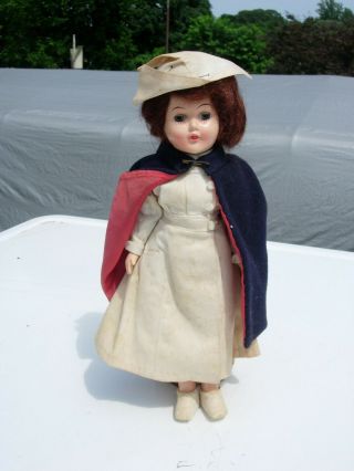 Vintage 10 " Hard Plastic Nurse Doll With Red Hair