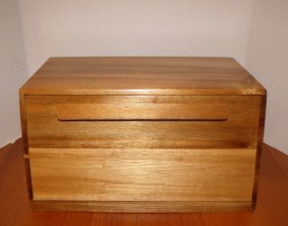 Mid - Century Modern Styled Acacia Wood Bread Box W/acacia Wood Handle