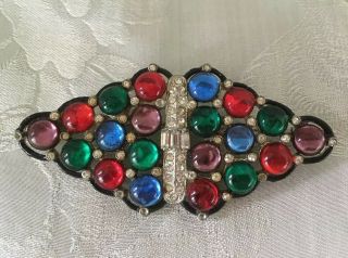 Antique Multi - Color Glass & Rhinestone Art Nouveau Brooch Sterling Button Co Ny