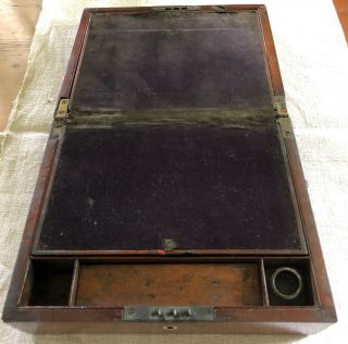EARLY 19c GEORGIAN MAHOGANY WRITING SLOPE with carrying handles & inkwell 7