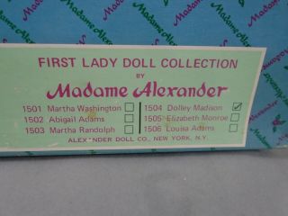 1976 Madame Alexander First Lady Doll Series I 1504 Dolley Madison 14” tall 3